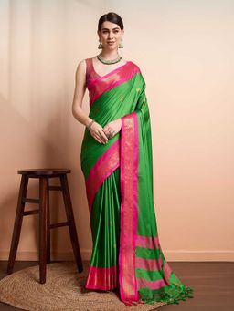 A S CREATION - Cotton Silk Kanchipuram Green Saree with Unstitched Blouse