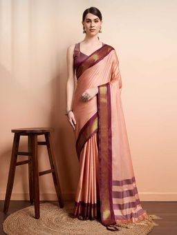 A S CREATION - Cotton Silk Kanchipuram Peach Saree with Unstitched Blouse