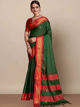A S CREATION - Cotton Silk Kanchipuram Green Saree with Unstitched Blouse