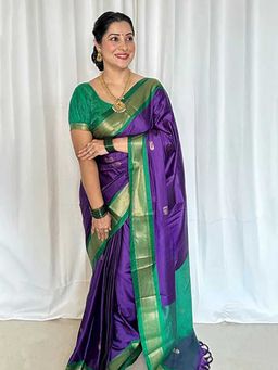 A S CREATION - Cotton Silk Kanchipuram Purple Saree with Unstitched Blouse