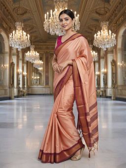 A S CREATION - Cotton Silk Kanchipuram Peach Saree with Unstitched Blouse