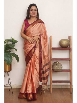 A S CREATION - Cotton Silk Kanchipuram Peach Saree with Unstitched Blouse