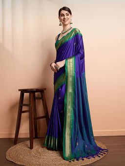 A S CREATION - Cotton Silk Kanchipuram Purple Saree with Unstitched Blouse