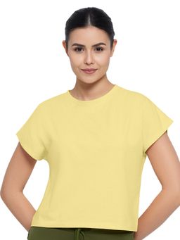 Amante - Solid Round Neck Short Sleeves Crop T-shirt - Yellow
