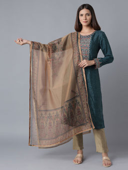 WISHFUL by W - Mustard Floral Print Organza Dupatta