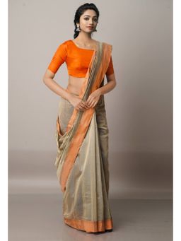 Unnati Silks - Beige Sico Saree with Unstitched Blouse
