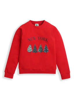 ZIP ZAP ZOOP - Red New York Christmas Tree Print Cotton Knit Sweatshirt