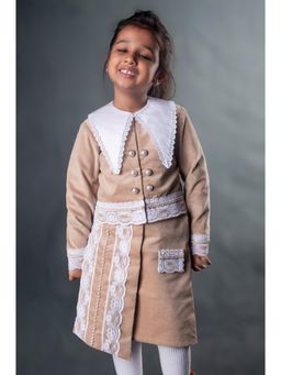 Toplove - Beige Pointed Flap Collar Skirt and Jacket Set
