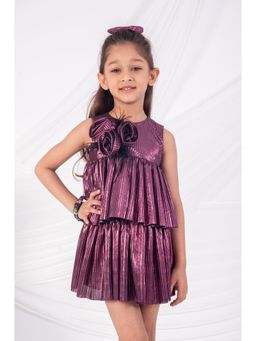 Toplove - Metallic berry Pop Rosette Dress
