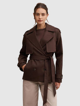 Forever New - Brown Solid Cotton Regular Coat with Belt