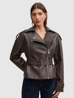 Forever New - Brown Solid Polyester Regular Jacket with Belt