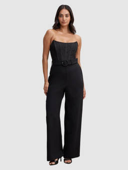 Forever New - Black Self Design Polyester Regular Jumpsuit