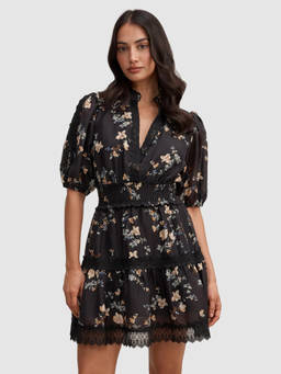 Forever New - Black Floral Lyocell A-Line Dress