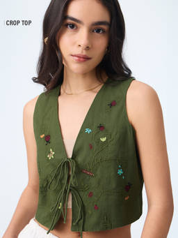 The Souled Store - Green Floral Pure Cotton Regular Top