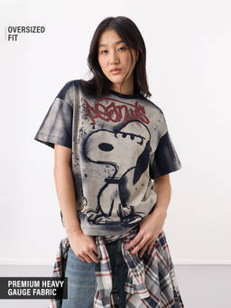 The Souled Store - Navy Blue Printed Pure Cotton Oversized T-Shirt