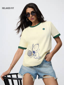 The Souled Store - Cream Printed Pure Cotton Relaxed T-Shirt