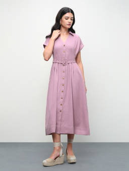 U.S. POLO ASSN. - Pink Solid Polyester Regular Dress with Belt