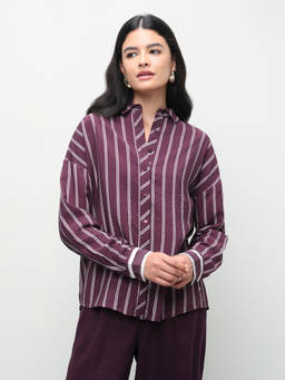 U.S. POLO ASSN. - Purple Stripes Viscose Regular Shirt
