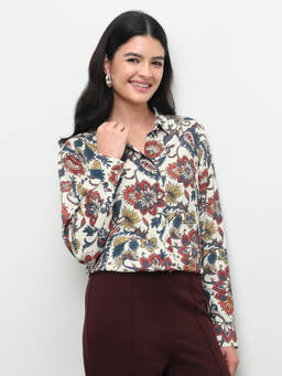 U.S. POLO ASSN. - White Floral Viscose Regular Shirt