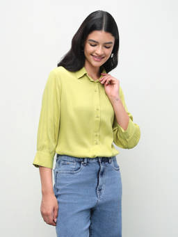 U.S. POLO ASSN. - Green Solid Viscose Relaxed Shirt
