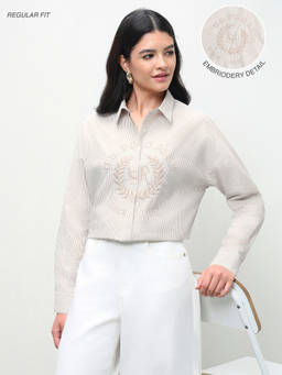 U.S. POLO ASSN. - Beige Stripes Cotton Oversized Shirt