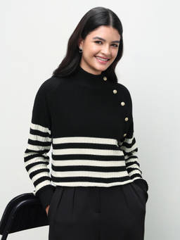 U.S. POLO ASSN. - Black Stripes Cotton Regular Sweater