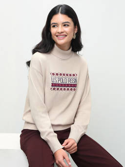 U.S. POLO ASSN. - White Self Design Cotton Regular Sweater