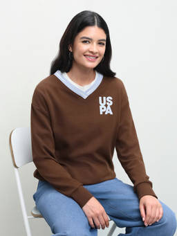 U.S. POLO ASSN. - Brown Solid Cotton Oversized Sweatshirt