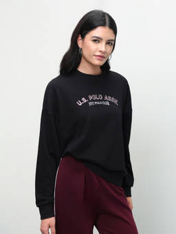 U.S. POLO ASSN. - Black Printed Cotton Oversized Sweatshirt