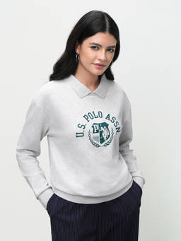 U.S. POLO ASSN. - Grey Printed Cotton Relaxed Sweatshirt