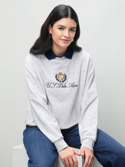 U.S. POLO ASSN. - Grey Embroidered Cotton Oversized Sweatshirt