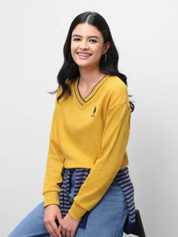 U.S. POLO ASSN. - Yellow Solid Cotton Regular Sweatshirt