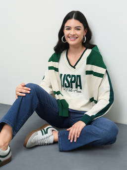 U.S. POLO ASSN. - White Printed Cotton Boxy Sweatshirt
