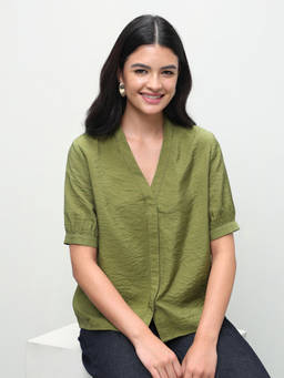 U.S. POLO ASSN. - Green Solid Viscose Regular Top