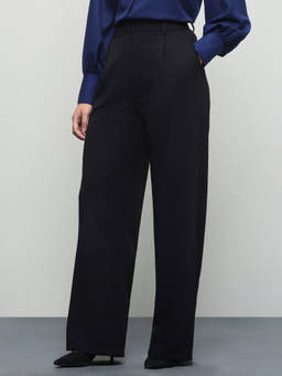 U.S. POLO ASSN. - Black Solid Polyester Wide Trouser