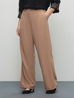 U.S. POLO ASSN. - Brown Solid Polyester Wide Trouser