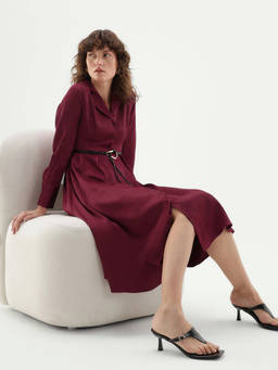 RAREISM - Burgundy Solid Polyester Flared Dress