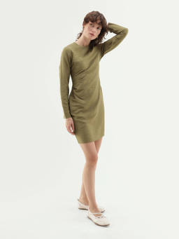 RAREISM - Olive Solid Viscose Blend Regular Dress
