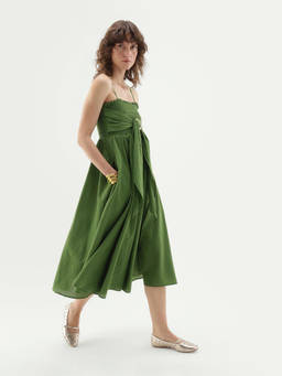 RAREISM - Green Solid Cotton Flared Dress