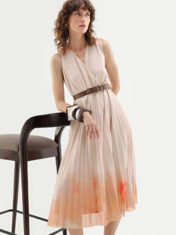 RAREISM - Beige Abstract Polyester Flared Dress