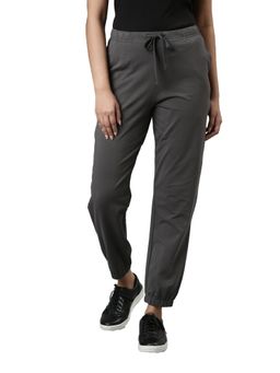 Go Colors - Women Solid Silver Grey Mid Rise Cotton Casual Joggers