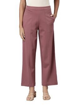 Go Colors - Women Solid Pink Ponte Wide Leg Pants