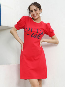 PINACOLADA - Womens Scarlet Red Adult-Ish T-Shirt Mini Dress