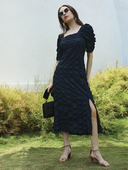 PINACOLADA - Womens Black Creased with Slit Detail Midi Dress