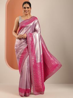 Libas - Womens Lavender Woven Design Silk Blend Saree with Unstitched Blouse