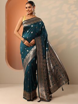 Libas - Womens Green Woven Design Silk Blend Saree with Unstitched Blouse