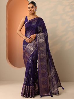 Libas - Womens Purple Floral Printed Pure Georgette Saree with Unstitched Blouse