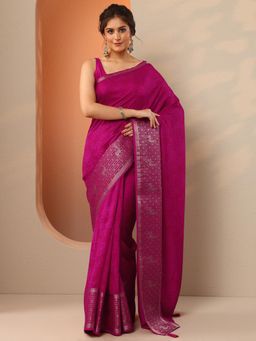 Libas - Womens Pink Floral Printed Pure Georgette Saree with Unstitched Blouse