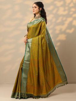 Libas - Womens Green Woven Design Silk Blend Saree with Unstitched Blouse