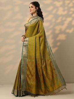 Libas - Womens Green Woven Design Silk Blend Saree with Unstitched Blouse